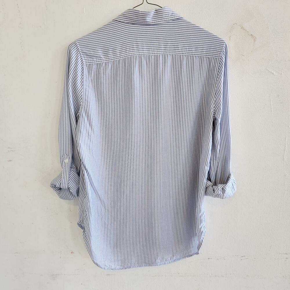 Aritzia Babaton XS Utility 100% Tencel Stripe Button Up Shirt Roll Tab Sleeves - Picture 7 of 9